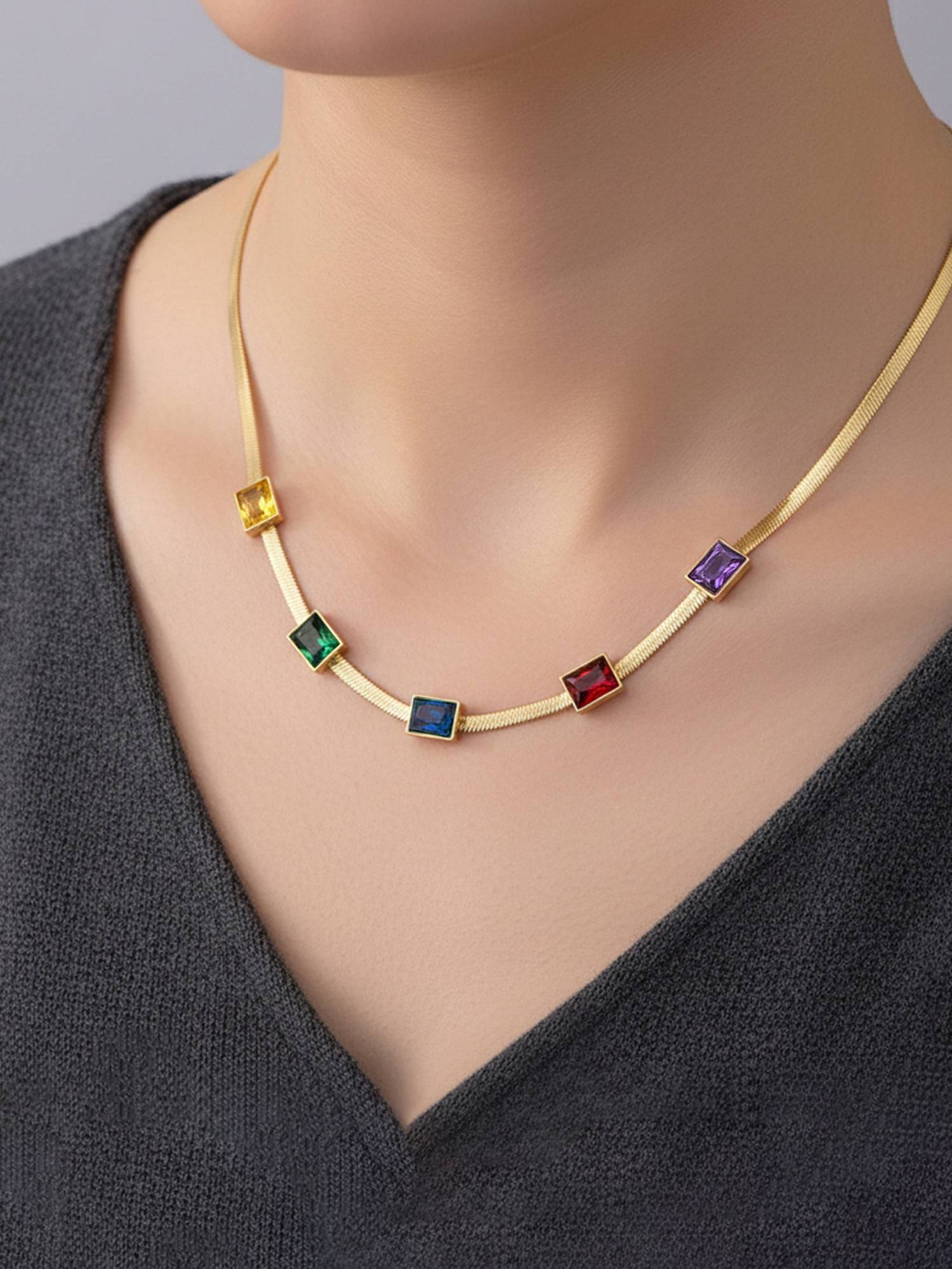 Designs & You Multi-Color Stainless Steel Women Coloured Stone Necklace