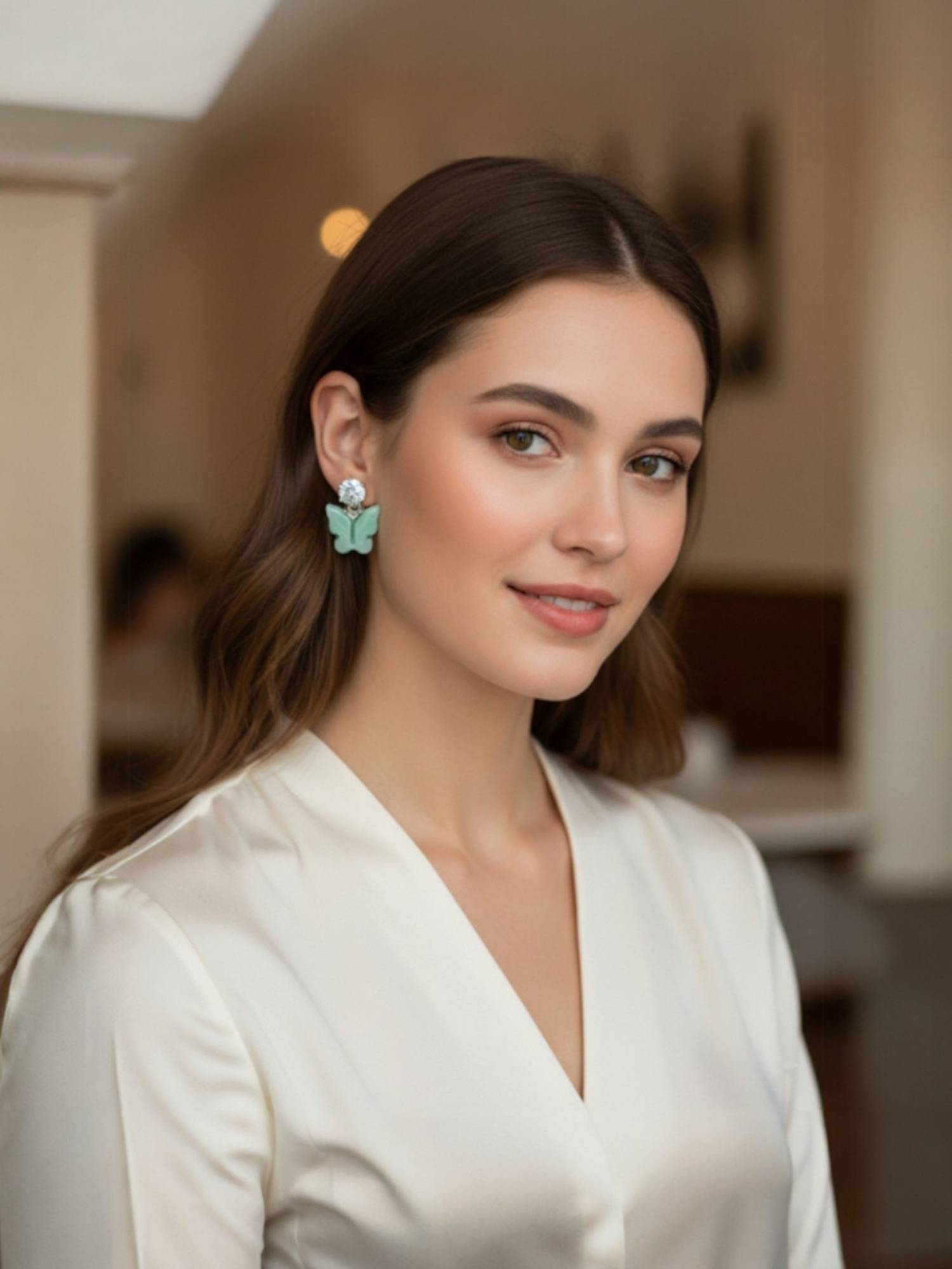 Accessher Blue Brass Women White Stones Earrings