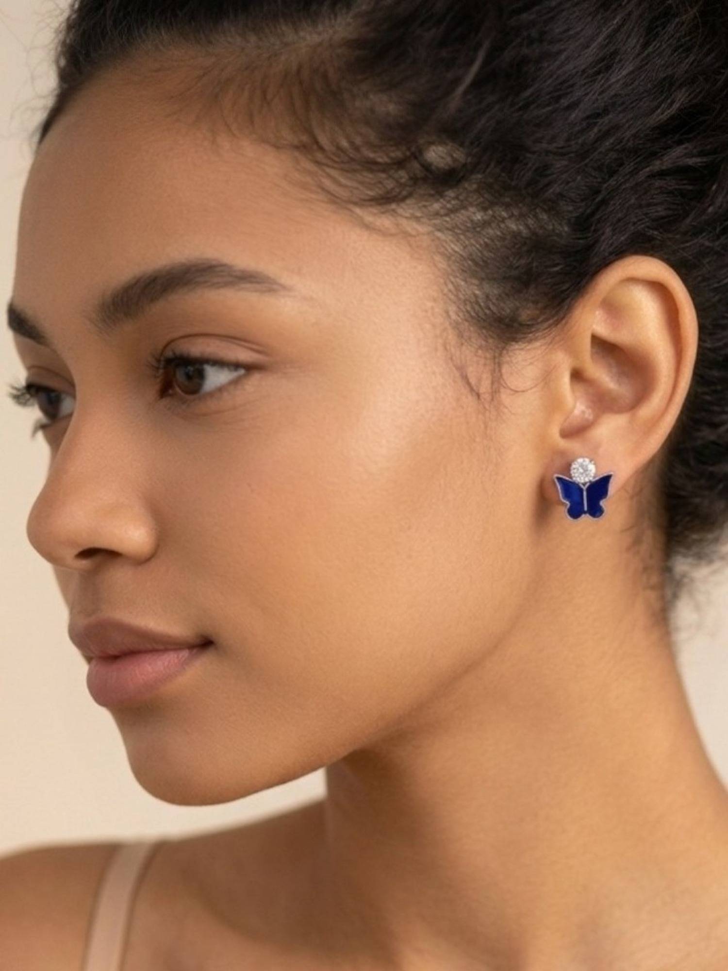 Accessher Blue Brass Women White Stones Earrings
