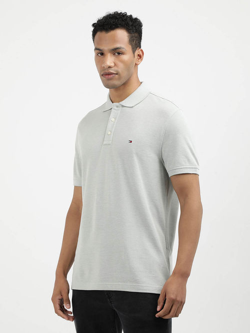 Tommy Hilfiger Grey Collar Neck Solid Polo T-Shirt