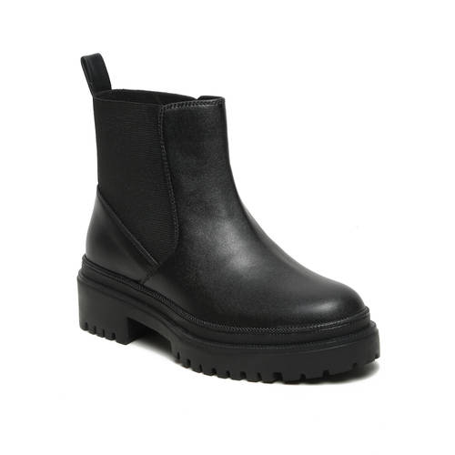 leather boots mid calf chunky chelsea boots