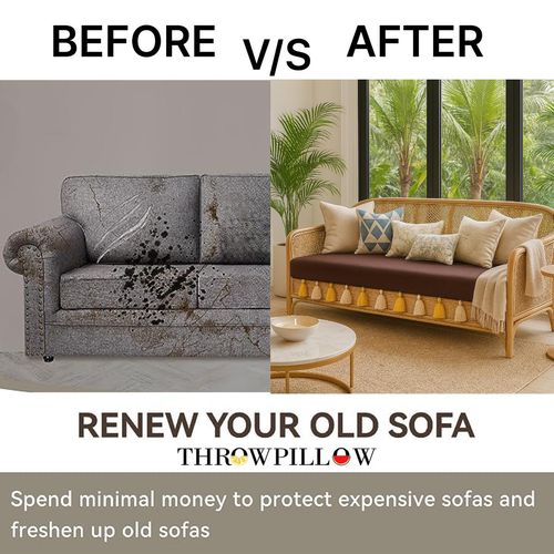 Buy THROW PILLOW Brown With Yellow And Offwhite Tassels Sofa Cover