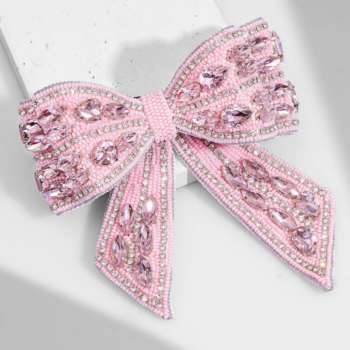 Hair Drama Co. Embellished Crystal Hair Bow Barrette Clip - Pink