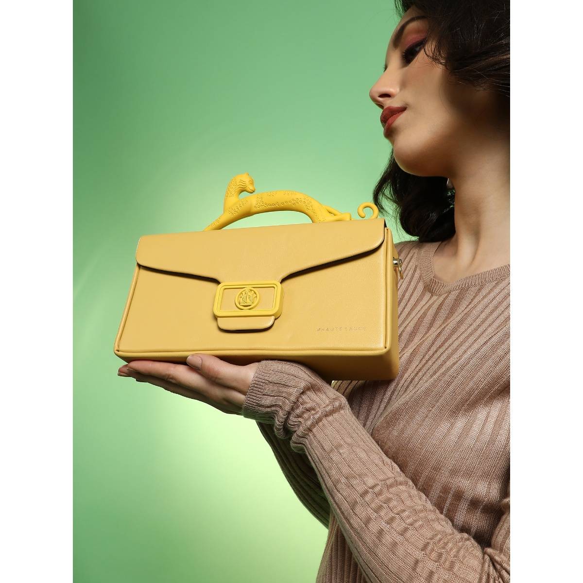 Haute Sauce Yellow The Jaguar Frost Hand Bag with Detachable Strap