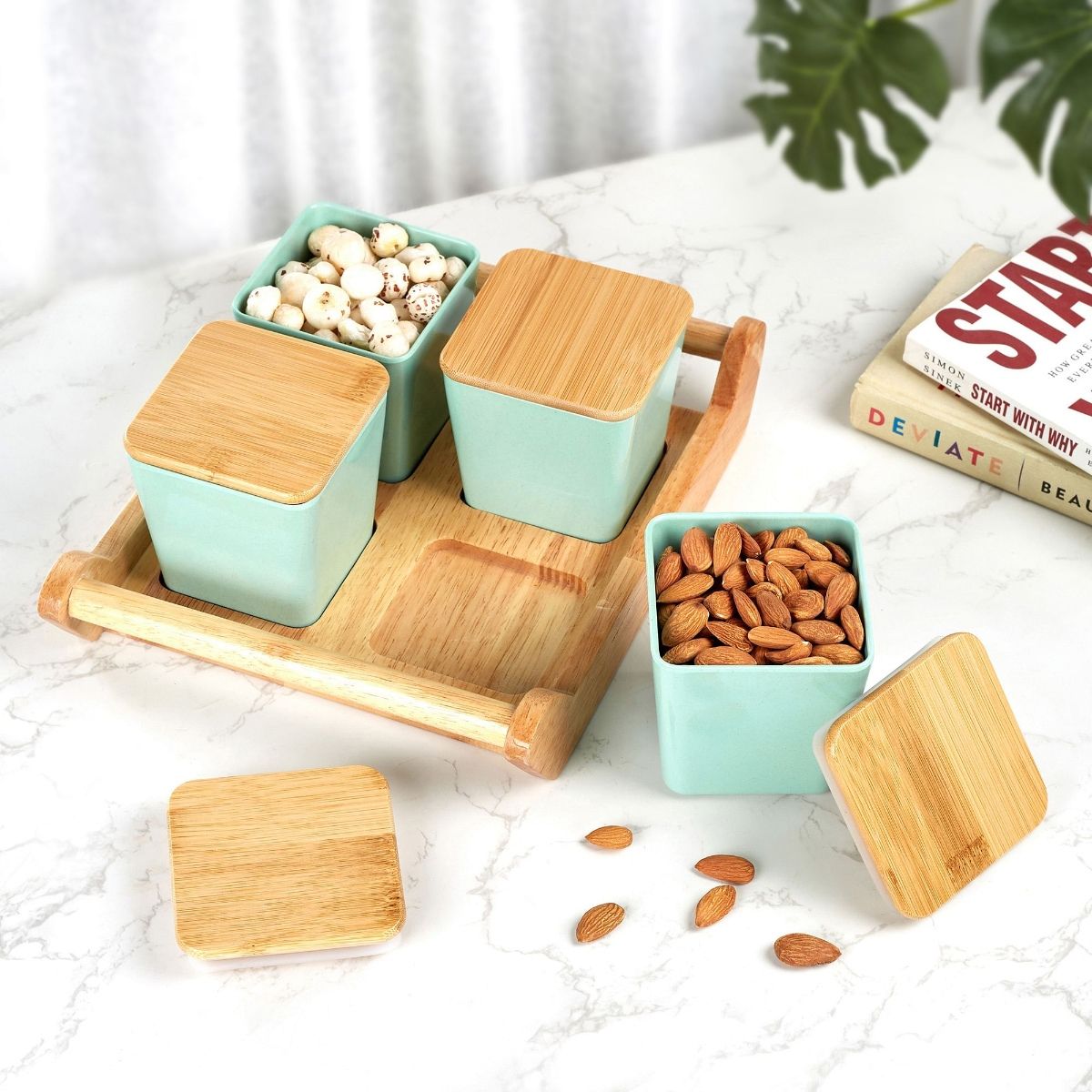 HomeTown ServEasy Melamine & Bamboo Container Set of 5 in Green Buy