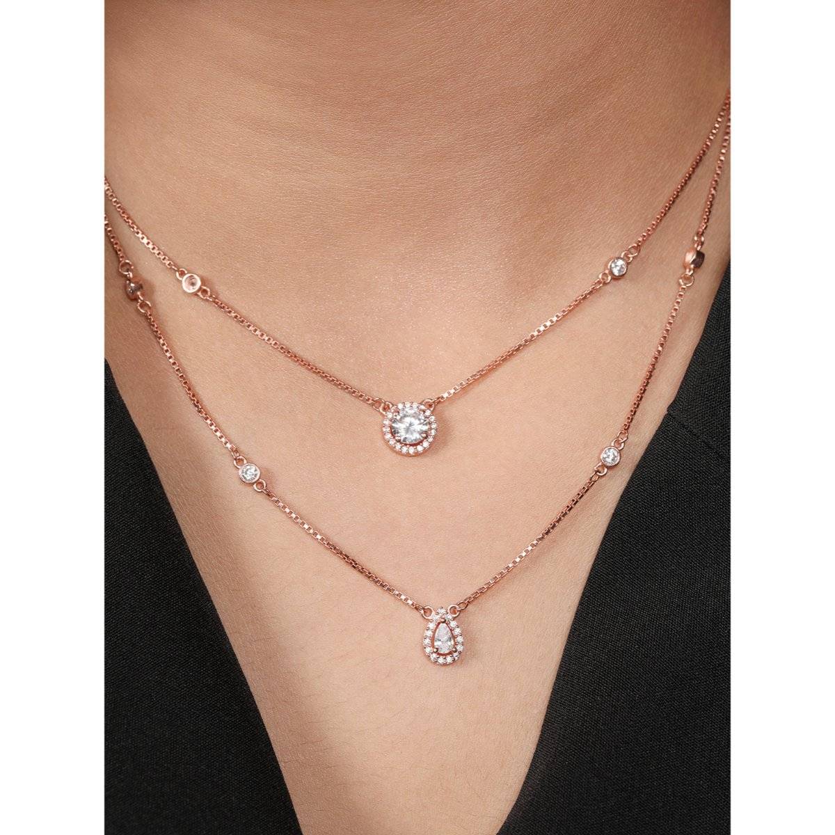 Zavya Layered Beauty Rose Gold Plated Solitaire Necklace