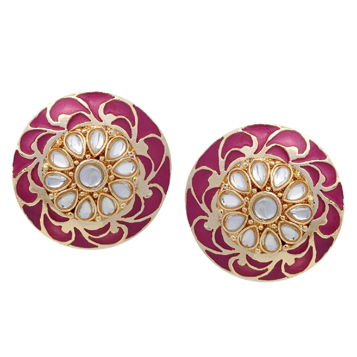 Mahi Incredible Gold Plated Maroon Meena Work and Beads Choker Necklace (Set of 2) Buy Mahi