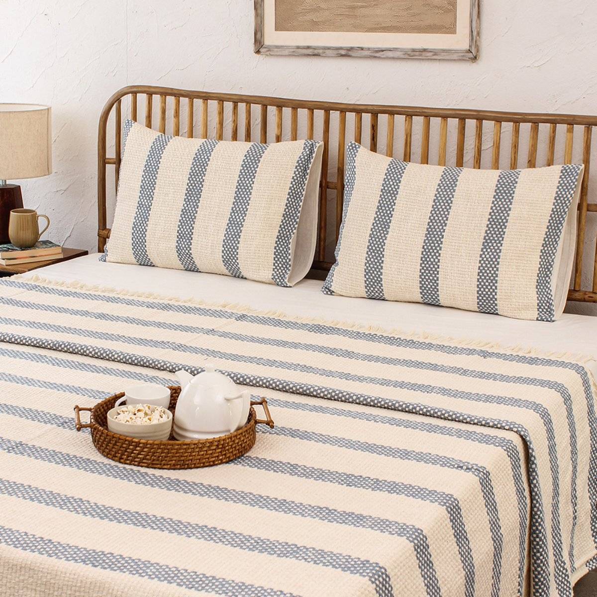 House This Shivalik Bedcover And 2 Pillow Covers Set Dark Blue (Queen)