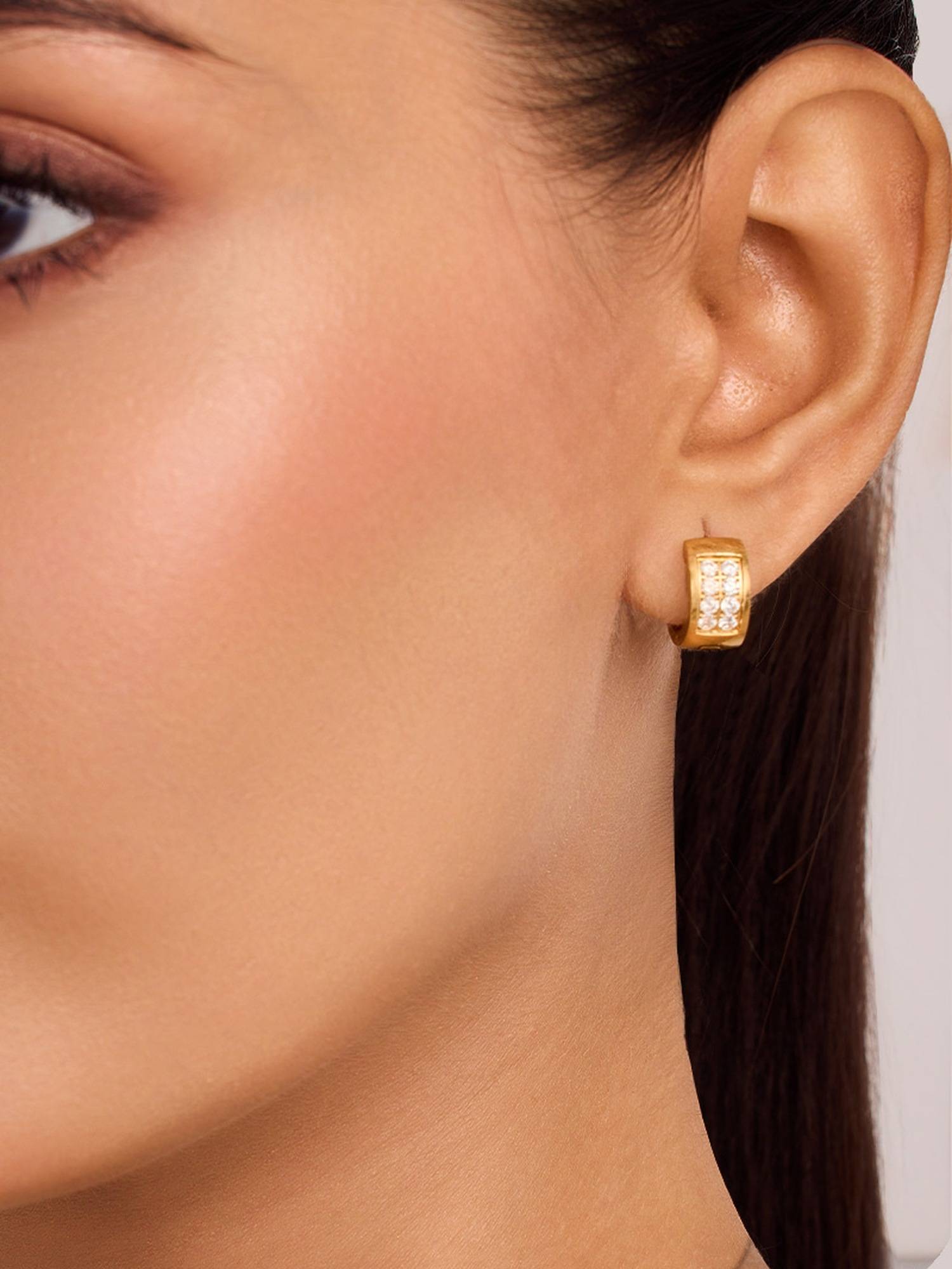 ELRA 18K Gold Plated Crystal Huggie Earrings