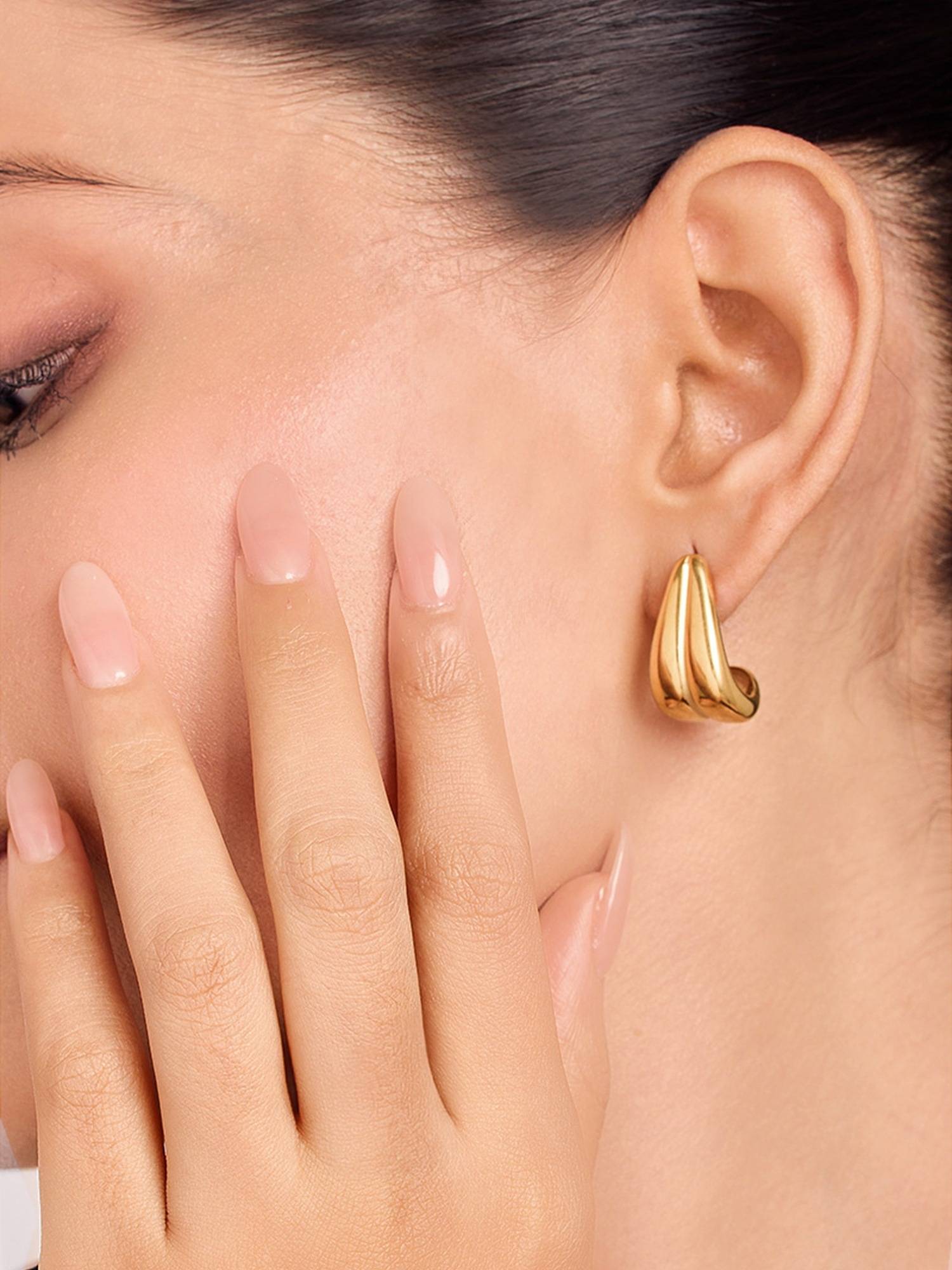 ELRA 18K Gold Plated Molten Curve Hoop Earrings