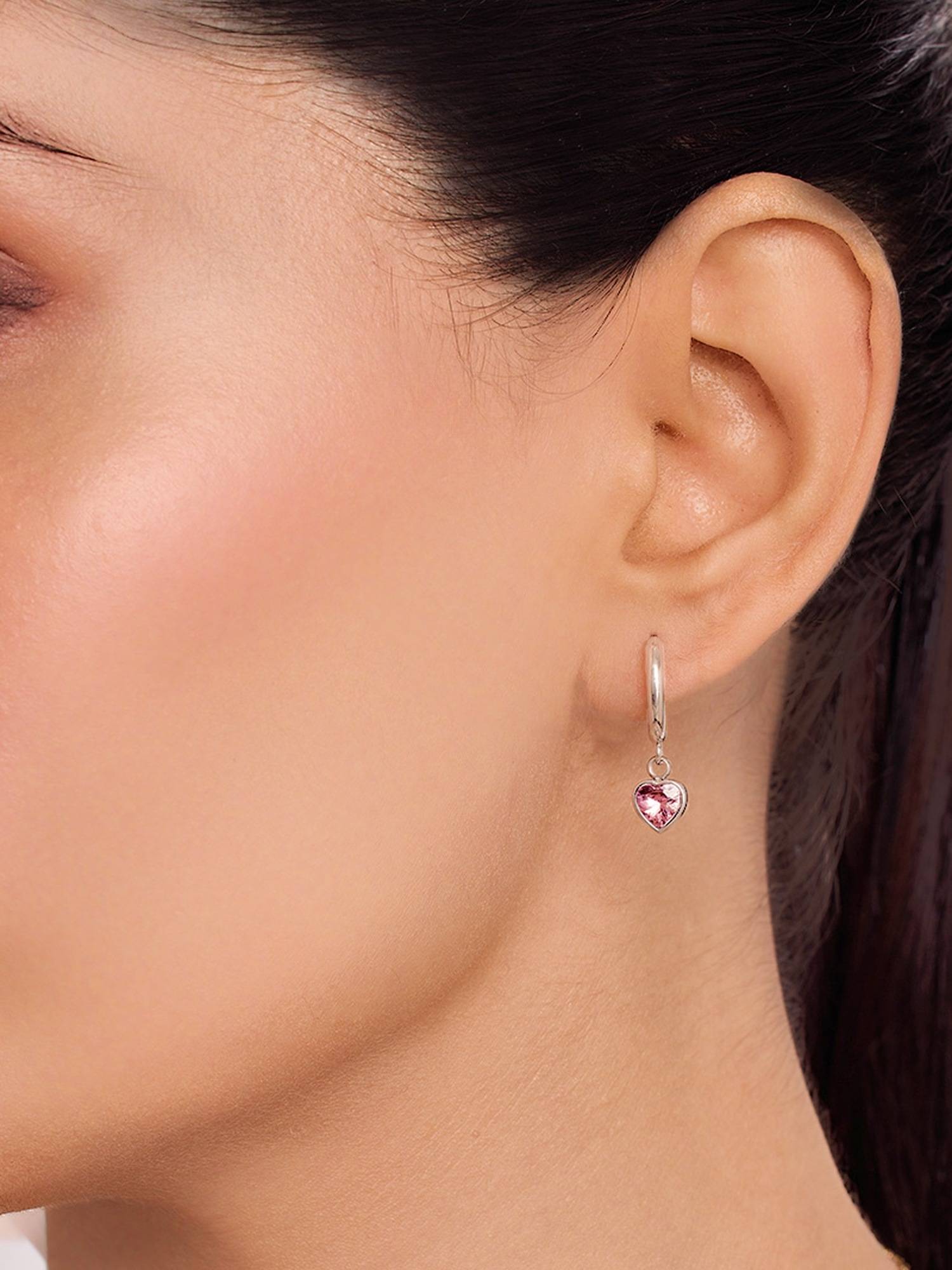 ELRA Pink Rhodium Plated Blush Heart Drop Earrings