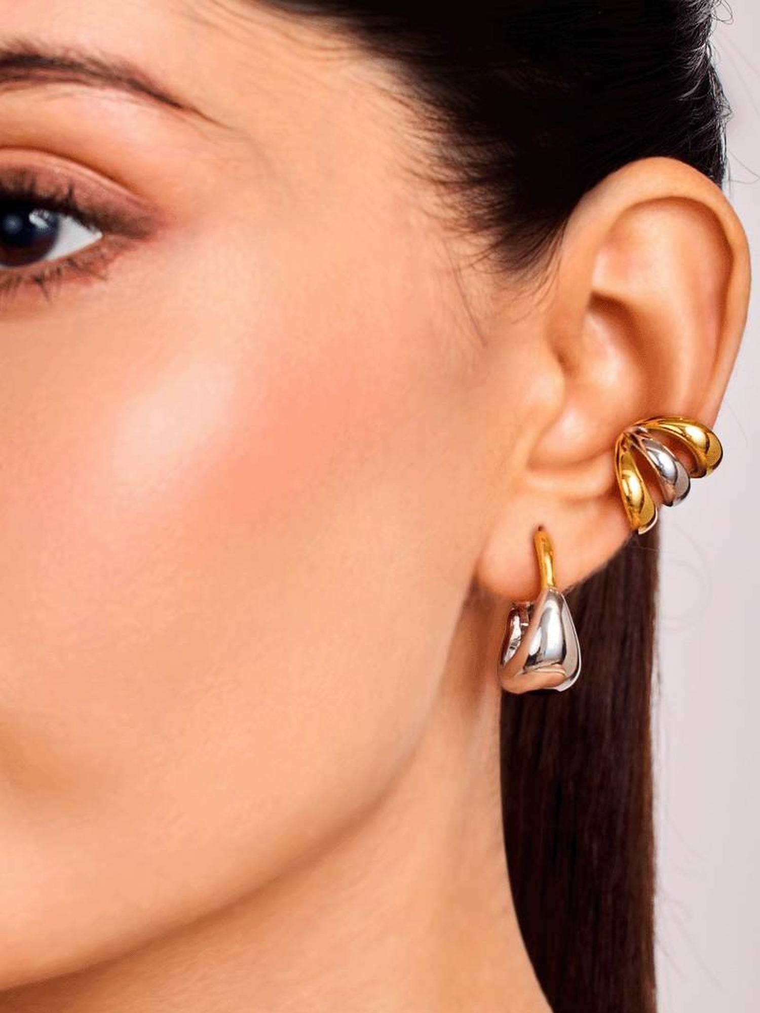 ELRA Dual Tone Dome Hoops Earrings
