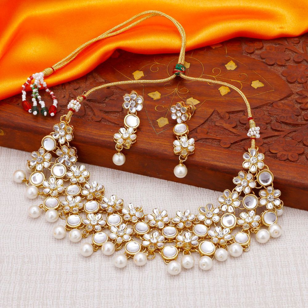 Golden Brass Fusion Arts Indo Western Pearl Choker Bridal Necklace Set,  Occasion: Wedding at Rs 900/set in Mumbai