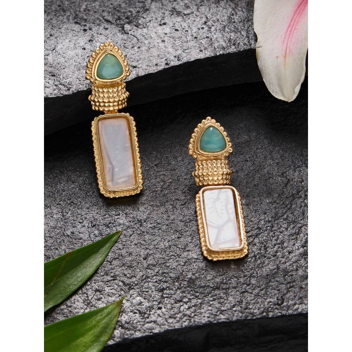 Zaveri Pearls Mint Green Stones Embellished Fusion Style Drops