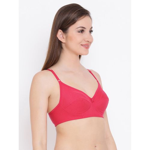 Clovia Non-Padded Non-Wired Full Cup Bra in Pink - Cotton