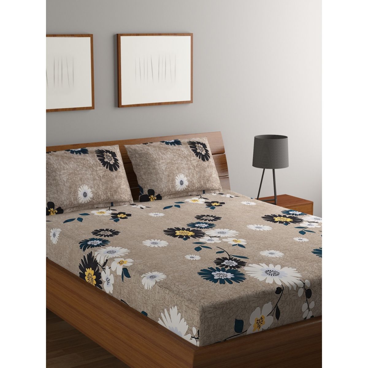 Buy Bombay Dyeing 110 GSM Microfiber Grey Double Bedsheet with 2 Pillow