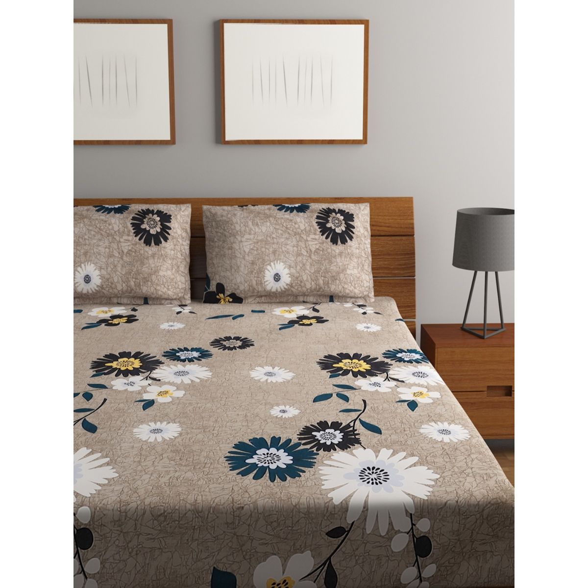 Buy Bombay Dyeing 110 GSM Microfiber Grey Double Bedsheet with 2 Pillow