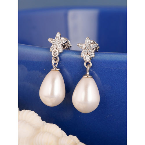 Buy GIVA Sterling Silver Starry Pearl Earrings Online