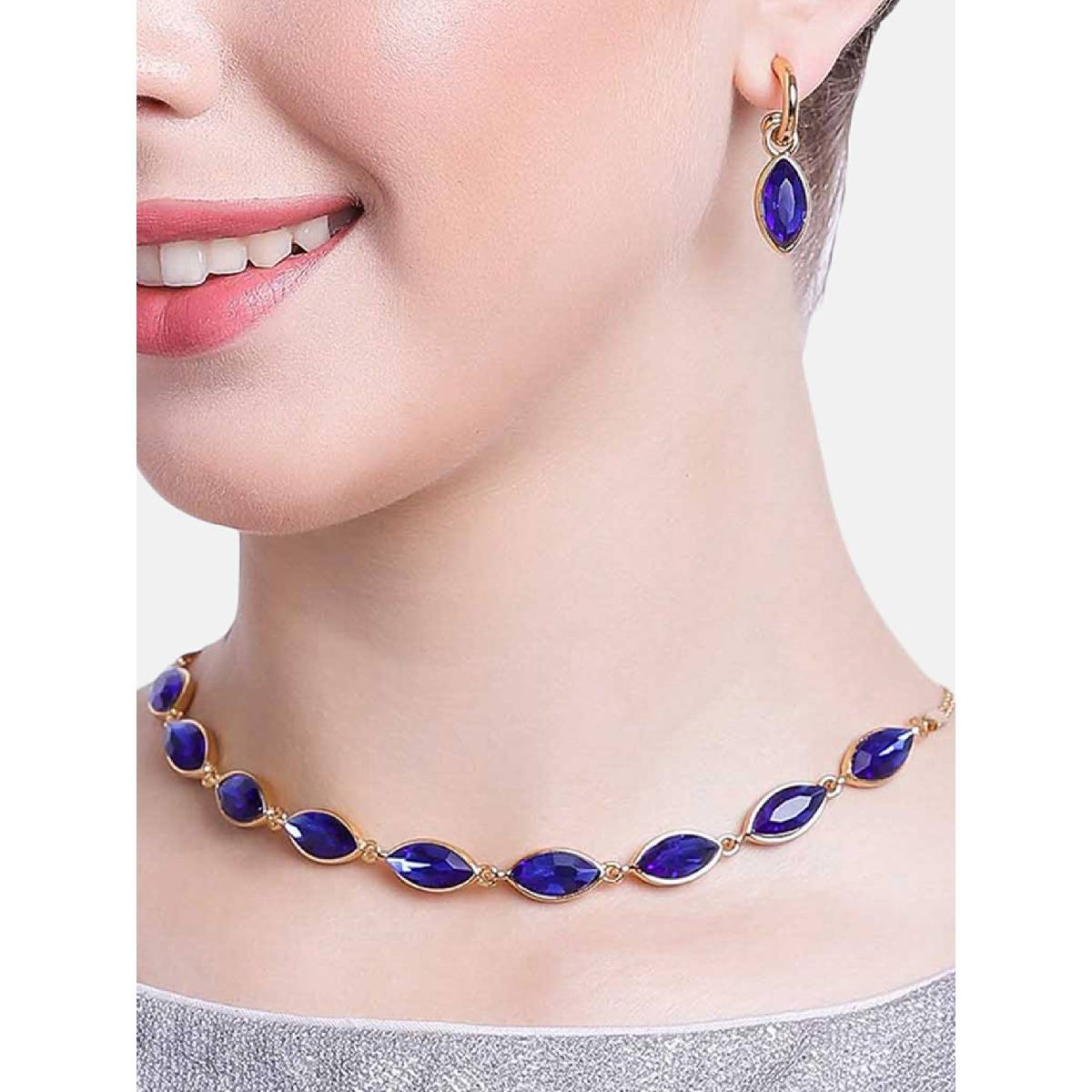 Estele Gold Plated Pear Designer Jewellery Set for Women