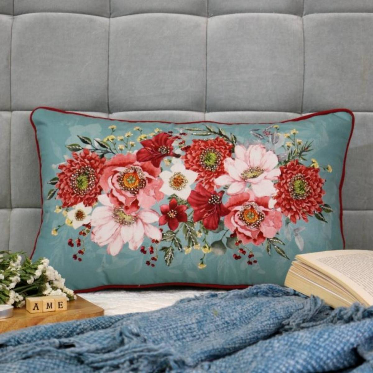Ame Decorative Cushion Cover - Karigari - Romantic - 12X20inch - Single
