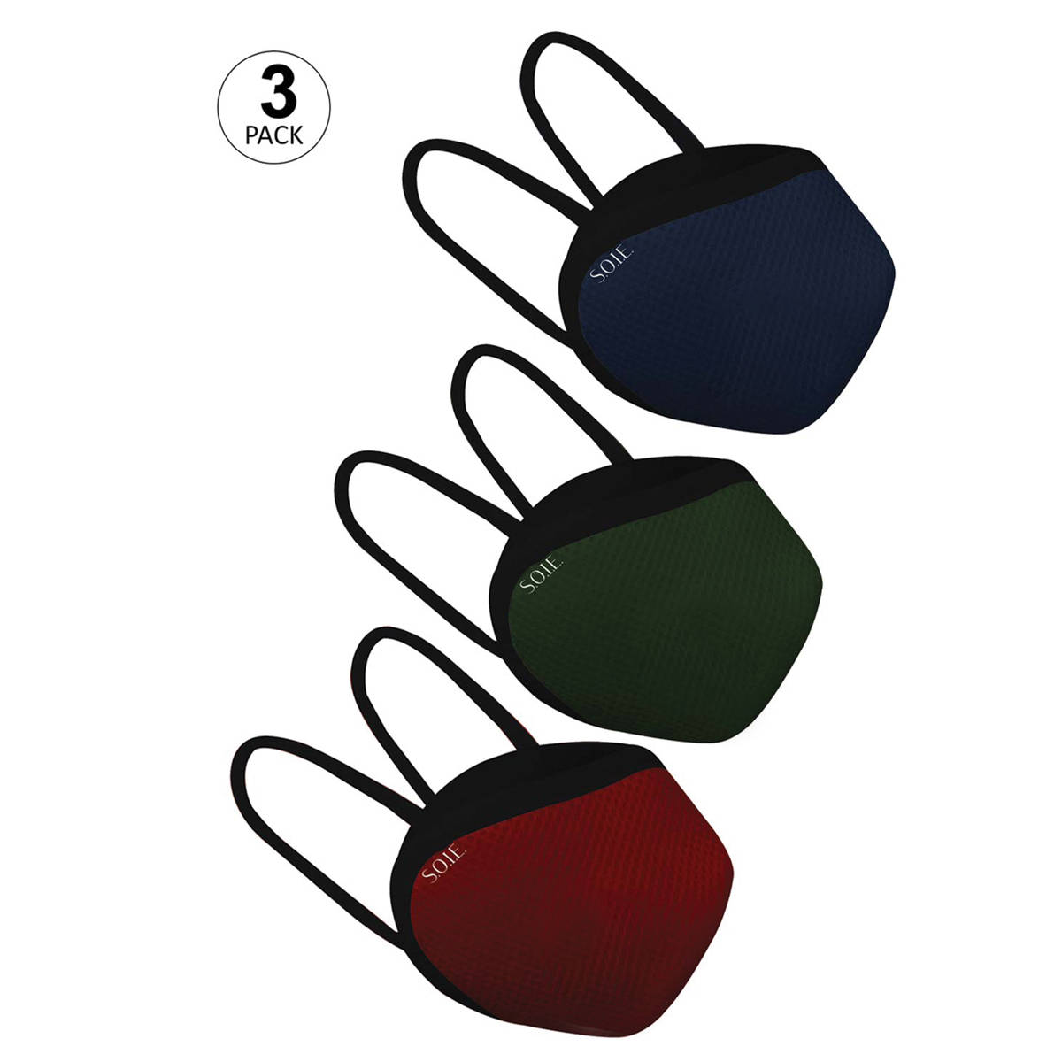 SOIE 8 Layer Reusable Sn 99.9 Protection Ear Loops Freedom Mask Pack Of 3 - Multi-Color (XS)