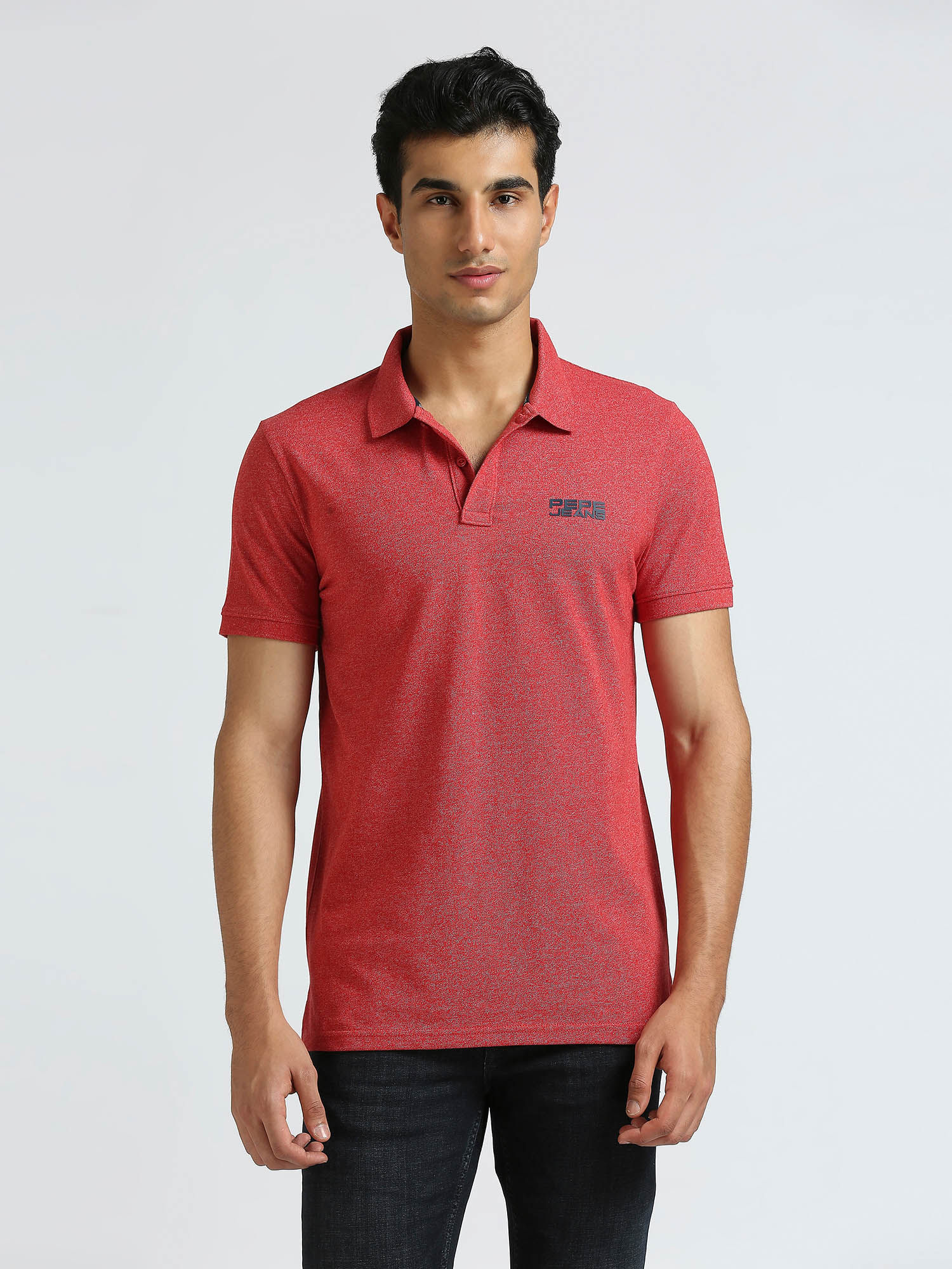 トップス Ribbed jersey polo shirt Buy Pepe Jeans Red Ribbed Collar Short Sleeved Polo T-Shirt Online