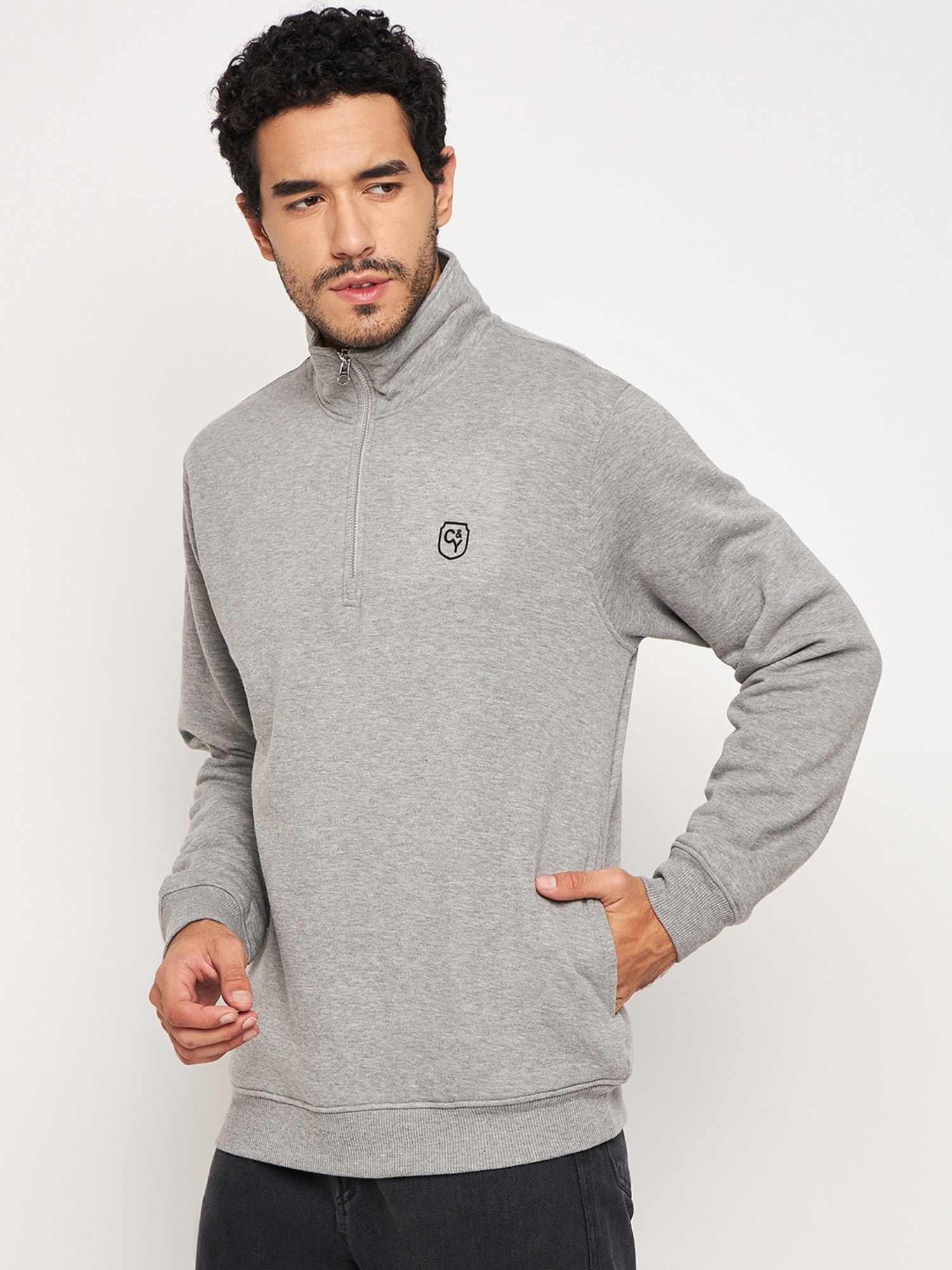 Buy Club York Light Grey High Neck Sweatshirt Online