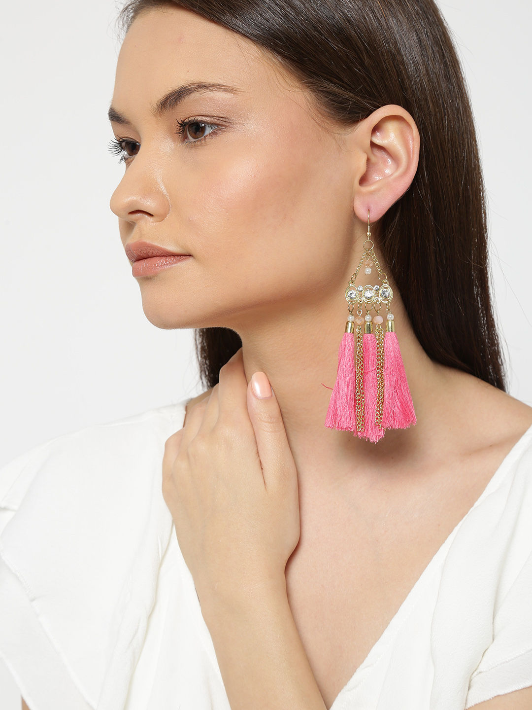Blueberry Gold Toned Tassel Drop Earrings Buy Blueberry Gold Toned