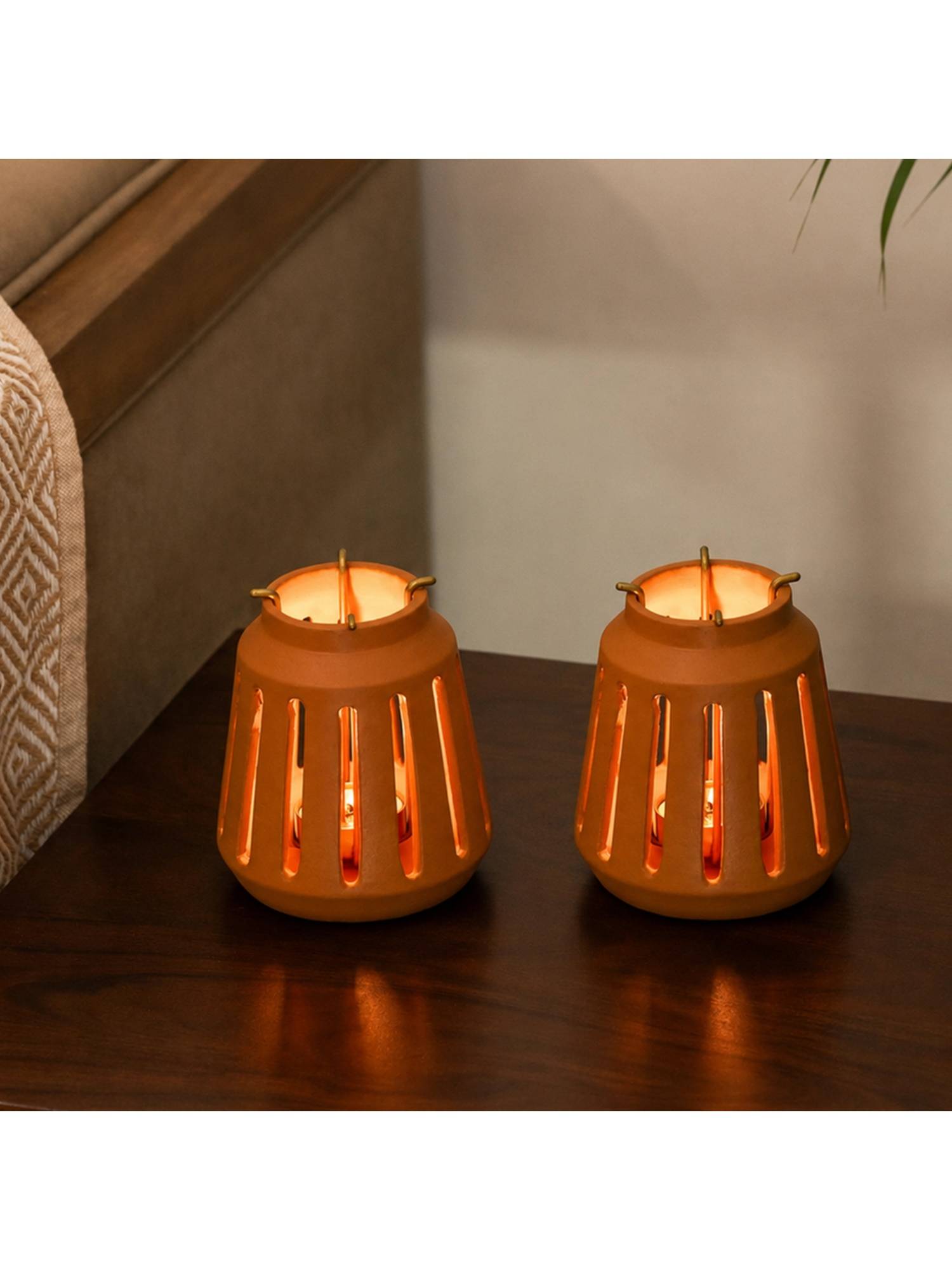 Ellementry Lupa Terracotta Tapered Lantern (Pack of 2)