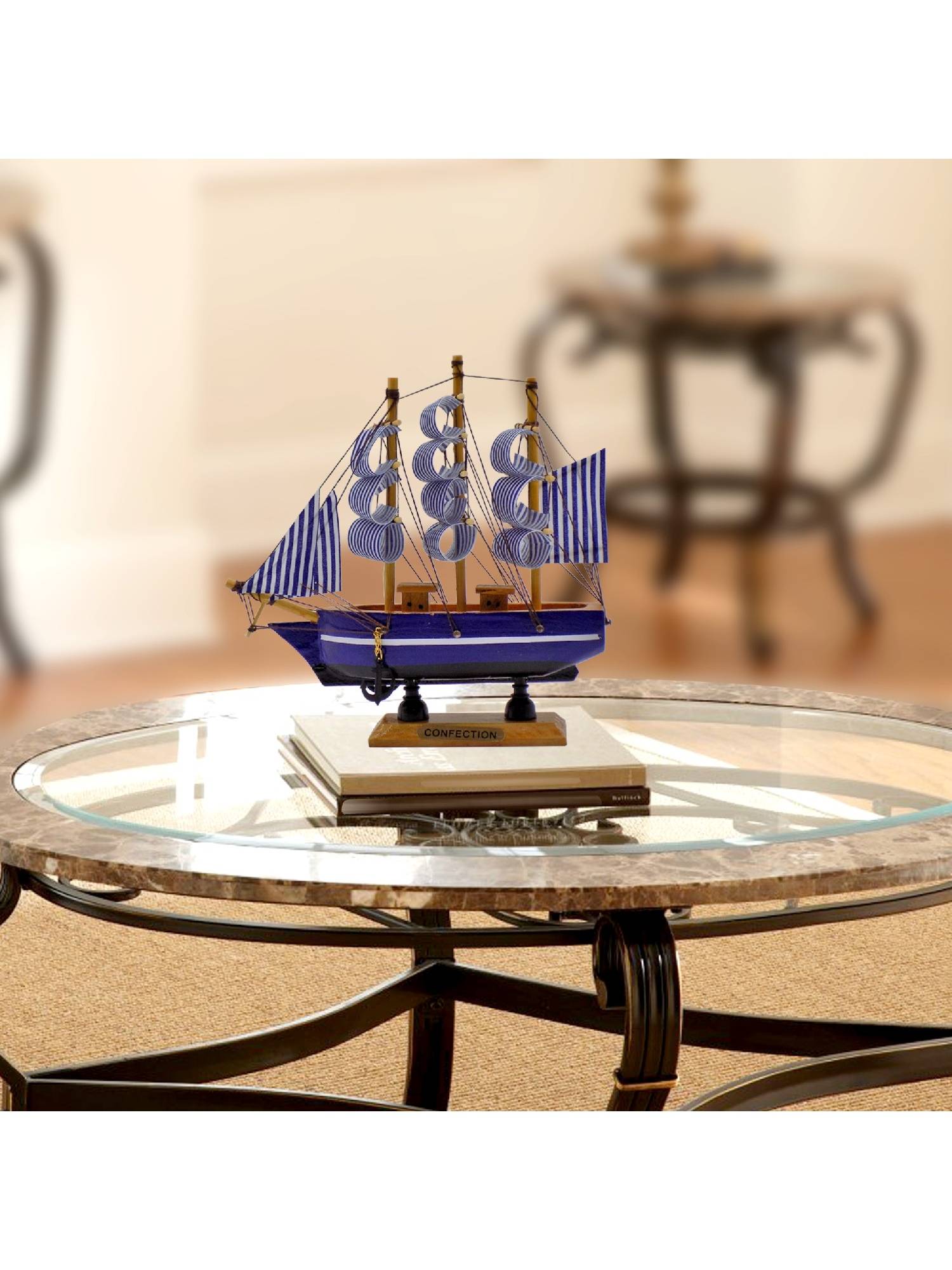 Voncasa Mdf Blue Colour Decorative Boat