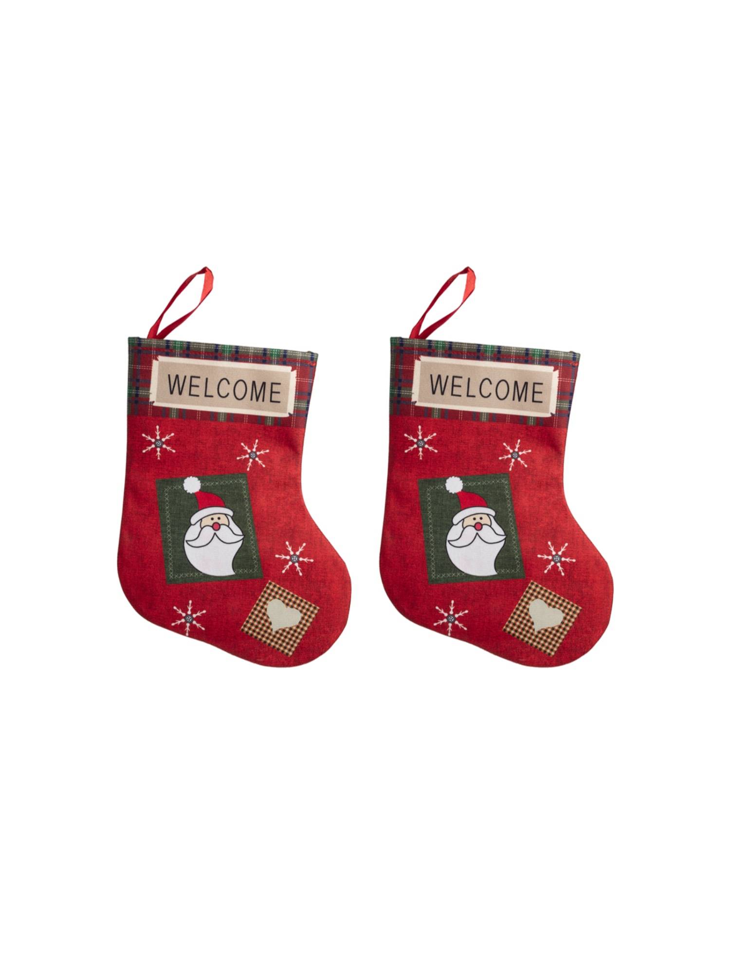 Voncasa Fabric Red Stockings (Pack of 2)
