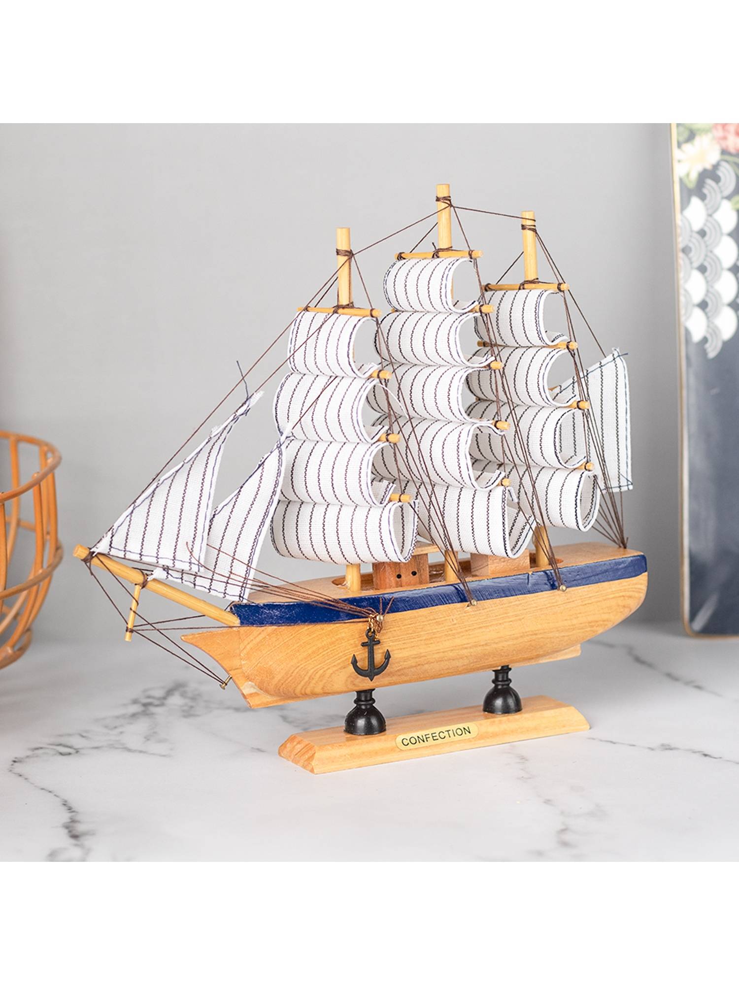 Voncasa Wooden Brown Colour Decorative Boat
