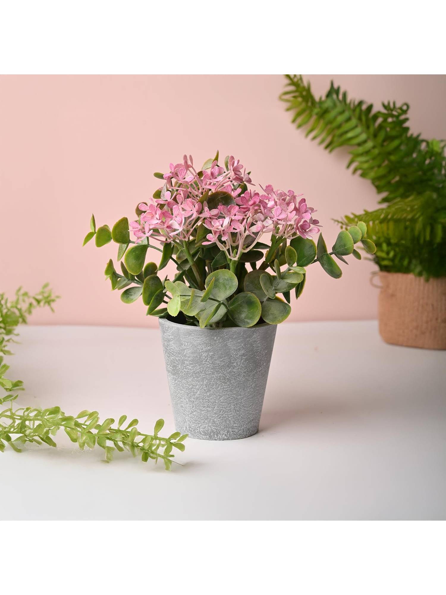 Voncasa Plastic Pink Artificial Flower With Pot