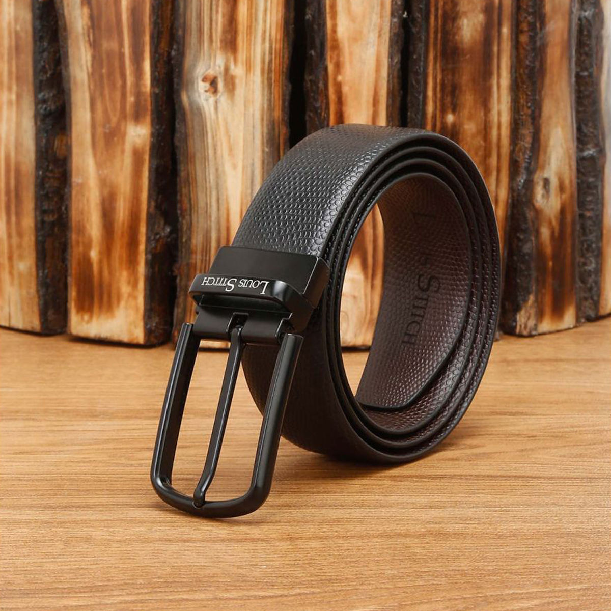 Louis Stitch Men Formal Black Genuine Leather Reversible Belt