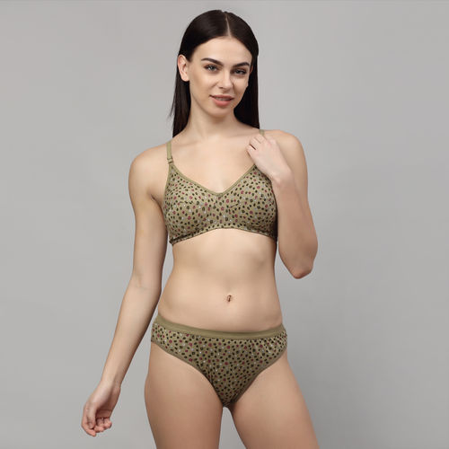 Buy Quttos Wirefree Non Padded Bra Panty Set - Green online