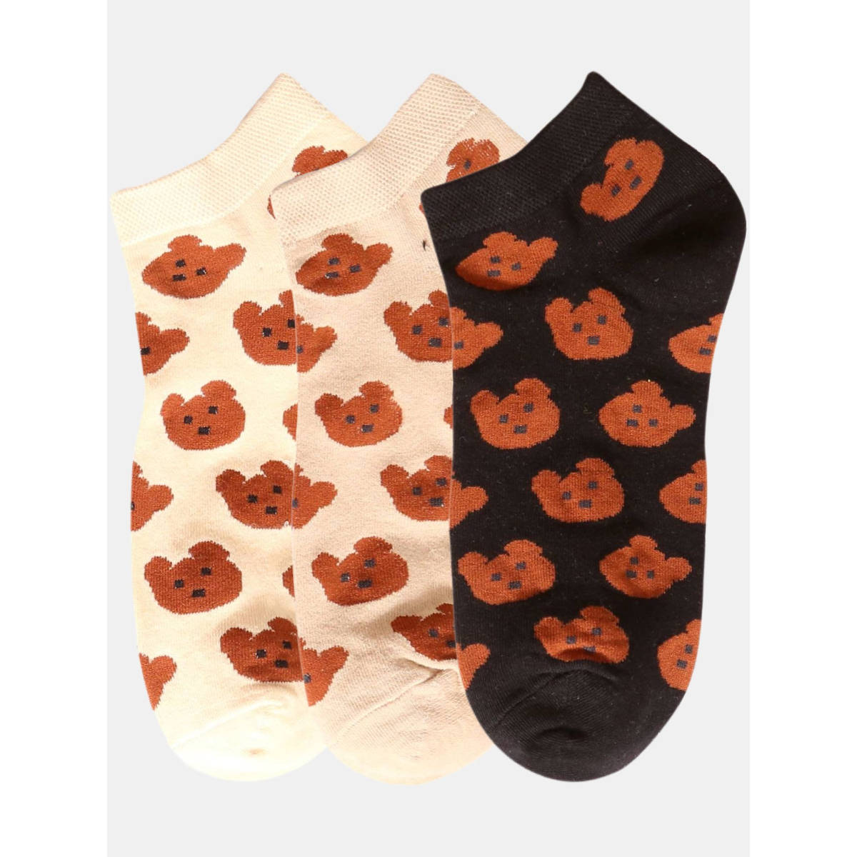 NEXT2SKIN Women Cream Beige & Black Animal Pattern Cotton Socks (Pack of 3)