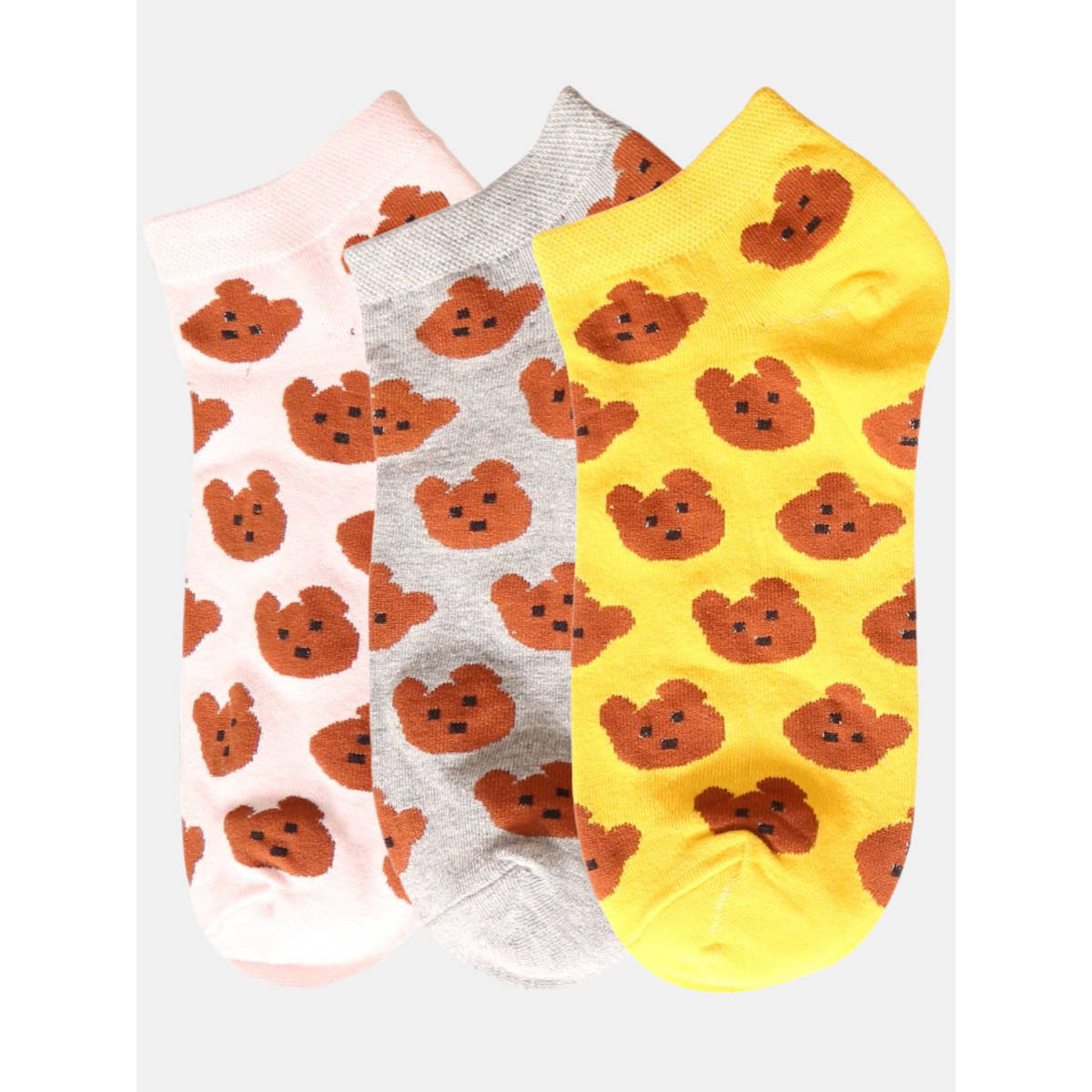 NEXT2SKIN Women Cream Grey & Yellow Animal Pattern Cotton Socks (Pack of 3)