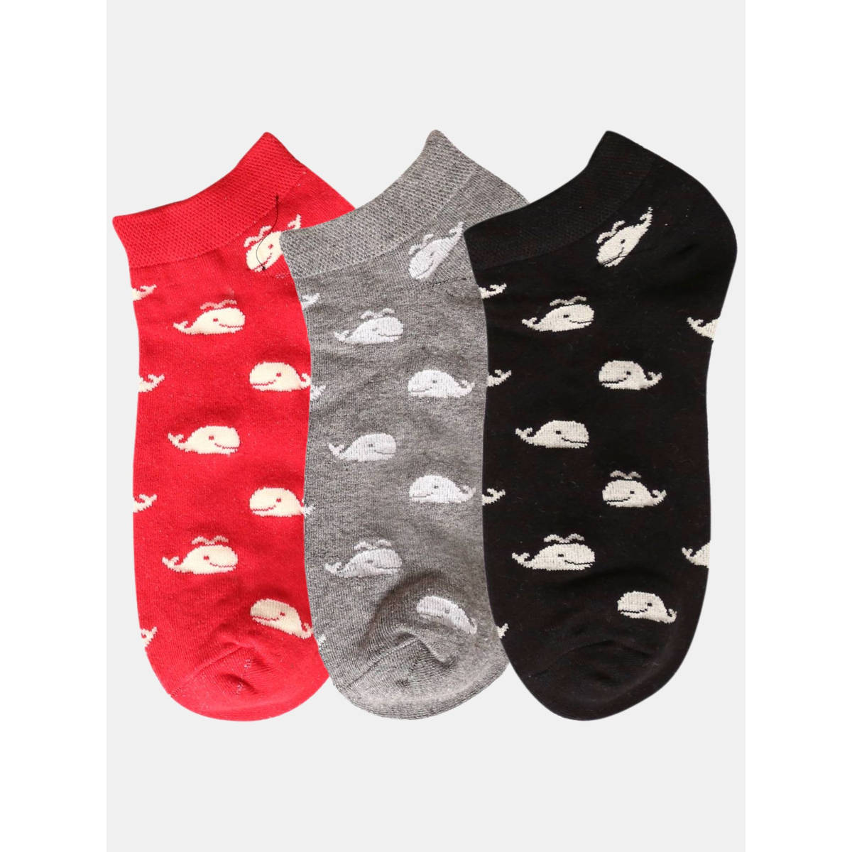 NEXT2SKIN Women Red Grey & Black Marine Theme Cotton Socks (Pack of 3)