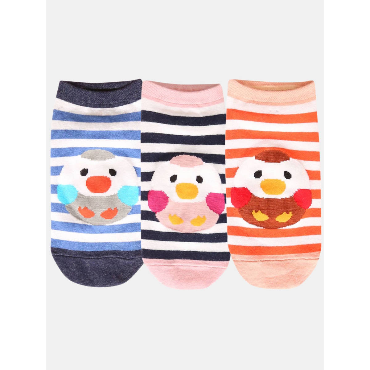 NEXT2SKIN Women Blue & Orange Striped Print Cotton Socks (Pack of 3)