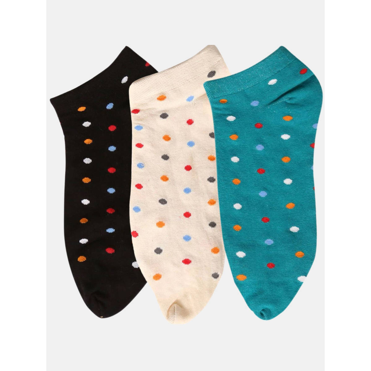 NEXT2SKIN Women Black Beige & Teal Polka Dots Cotton Thumb Socks (Pack of 3)
