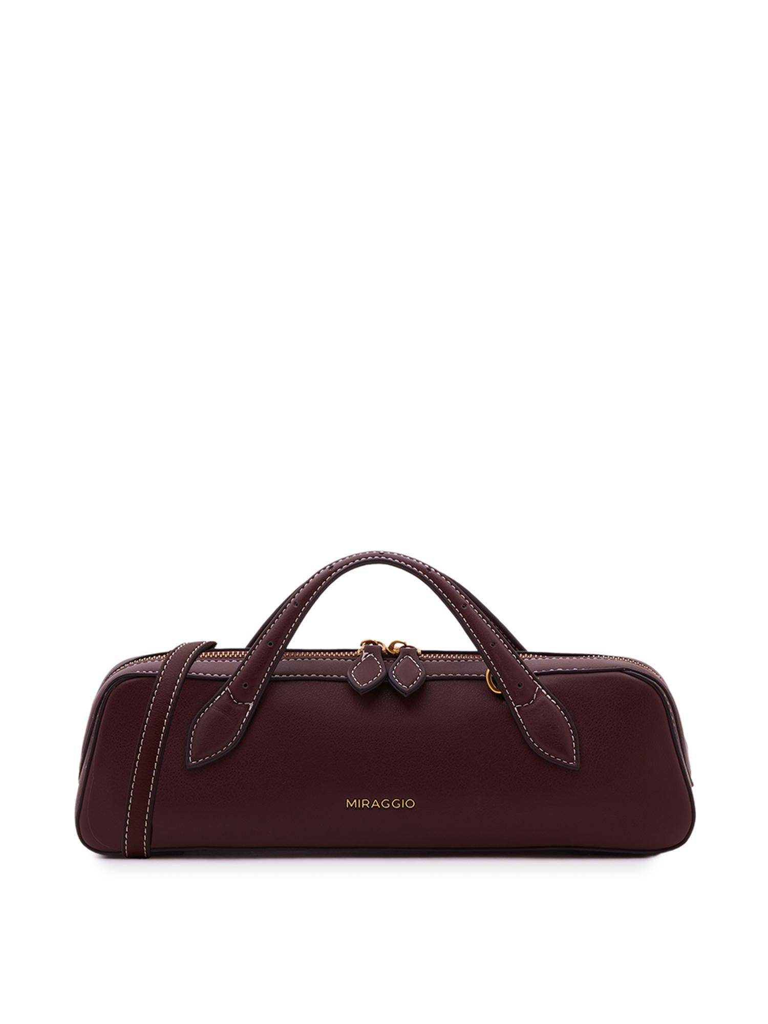 MIRAGGIO Wine Circe Top Handle Handbag with Detachable Strap (M)