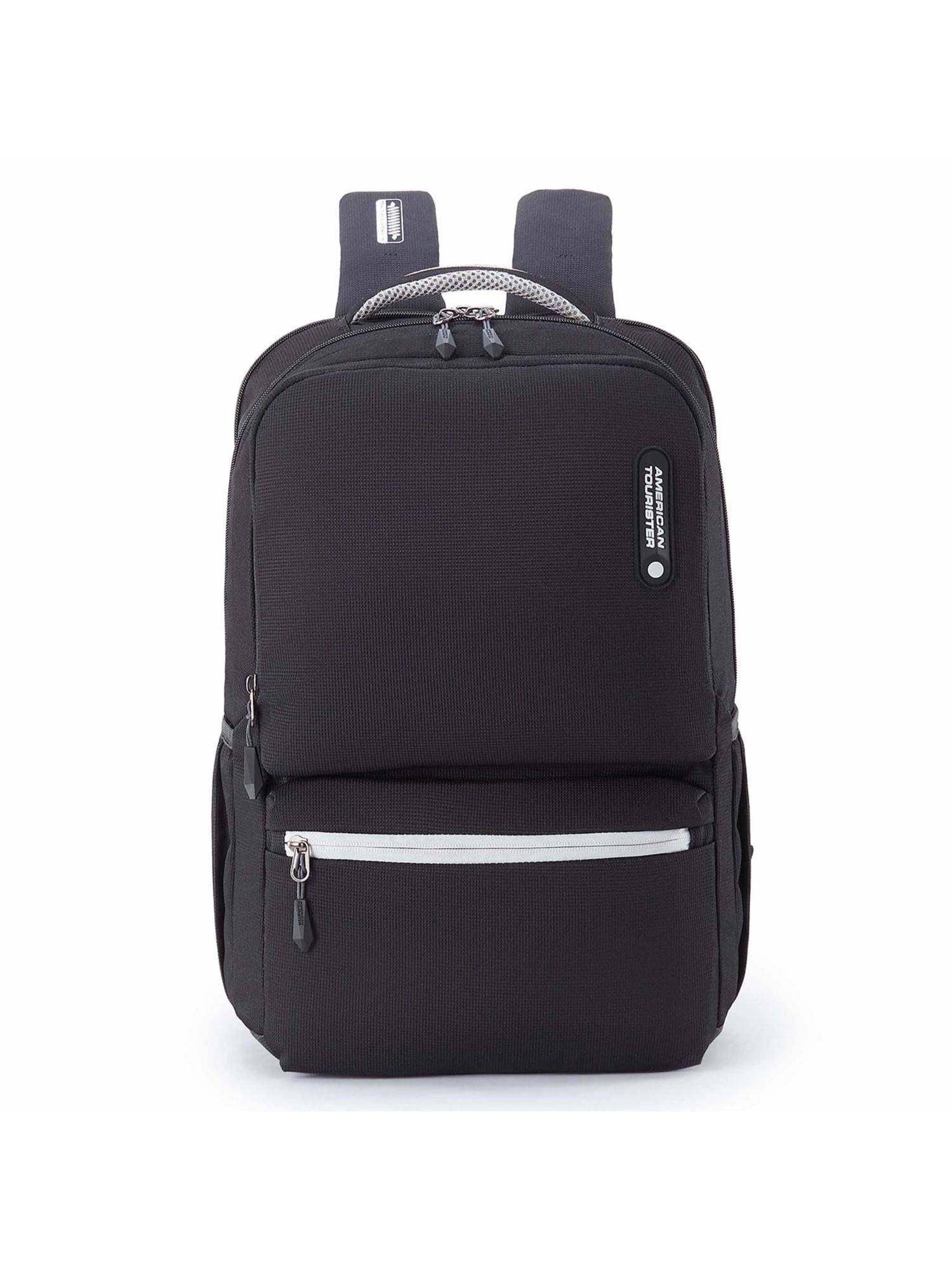American Tourister Black Hall 4.0 Polyester Soft Side Laptop Backpack with Rain Cover(M)