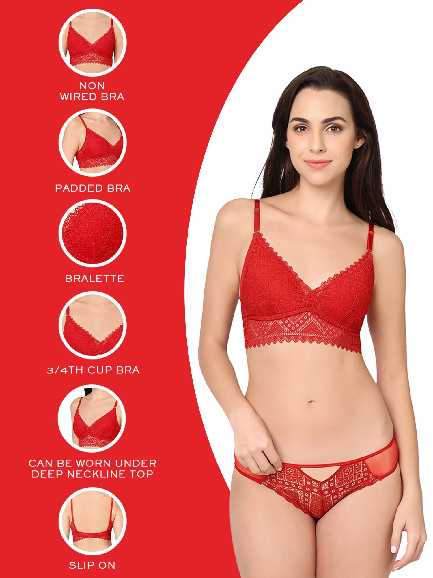 Buy Gaia Collection Padded Non Wired Medium Coverage Lacy Bralette Bra 
