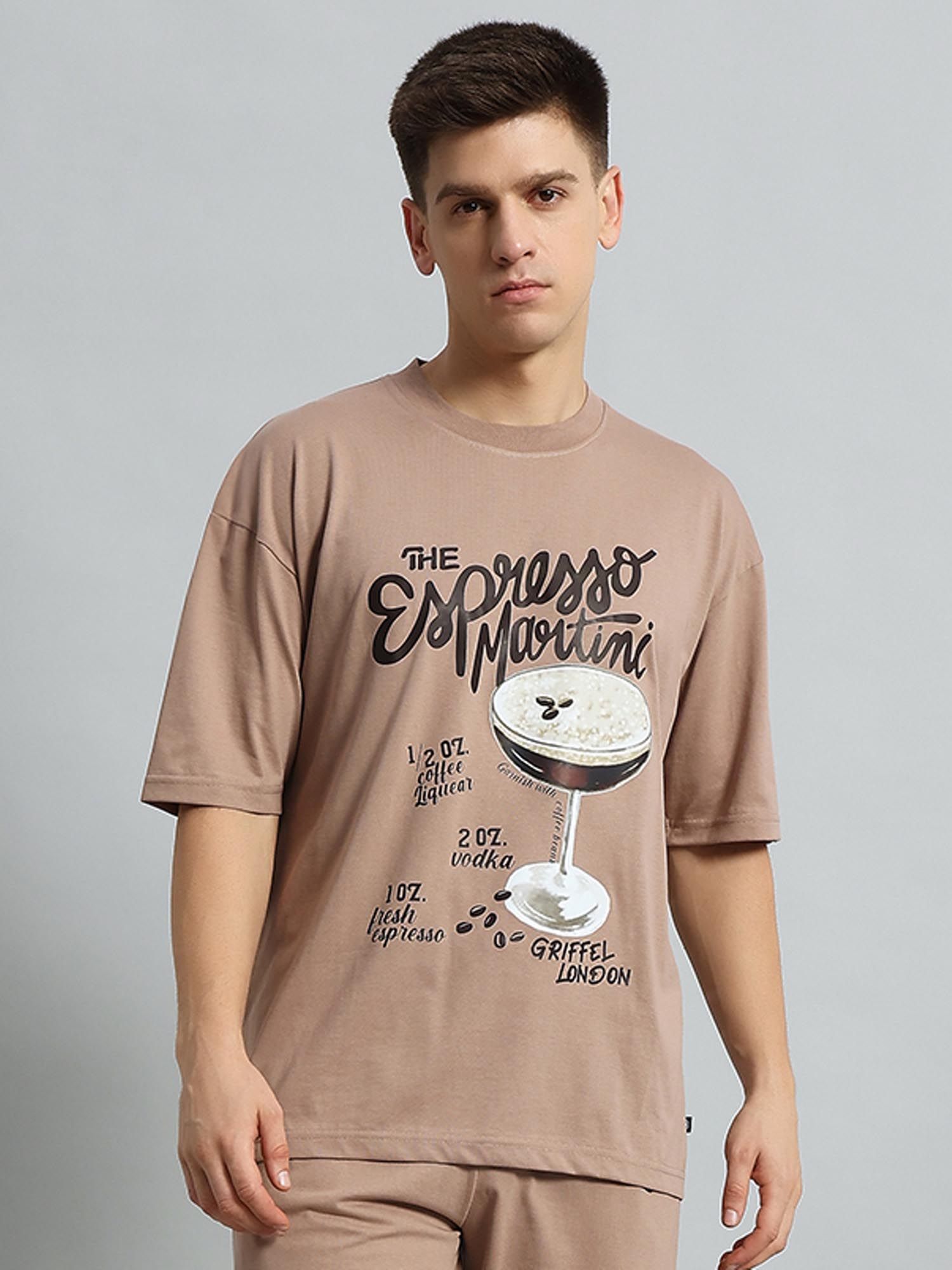 Buy Griffel Men Printed Raw Edge Camel T-Shirt Online