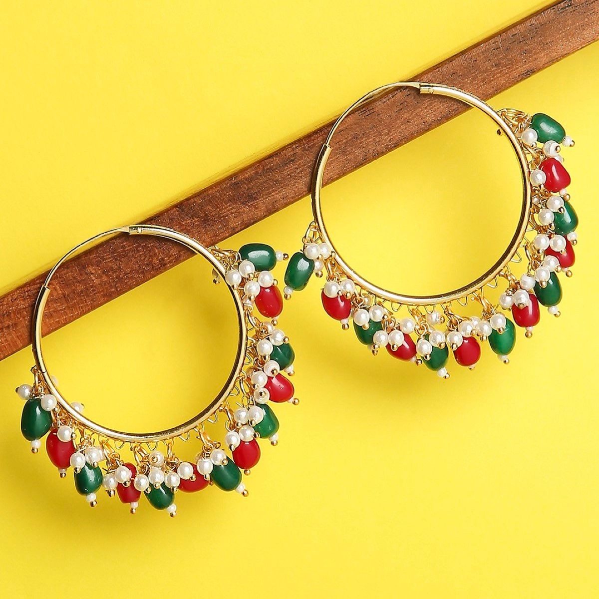 buy-oomph-red-green-beads-pearls-large-ethnic-bali-hoop-earrings-online