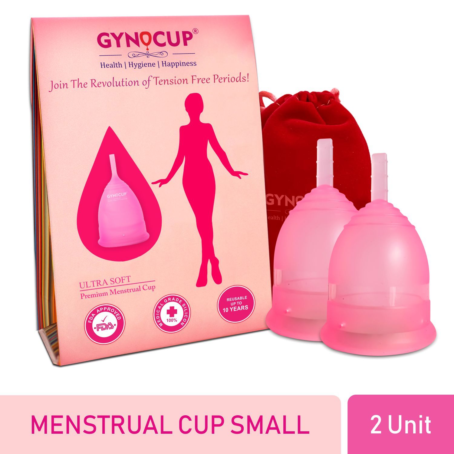 Gynocup Reusable Menstrual Cup For Women Safe Easy To Use And Comfortable Pack Of 2 Small 2570