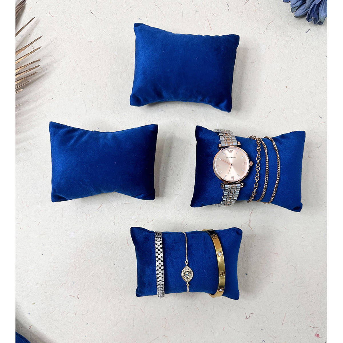 NAAYVA Blue Premium Velvet Pack of 4 Watch Organizer & Display Pillows For Closet