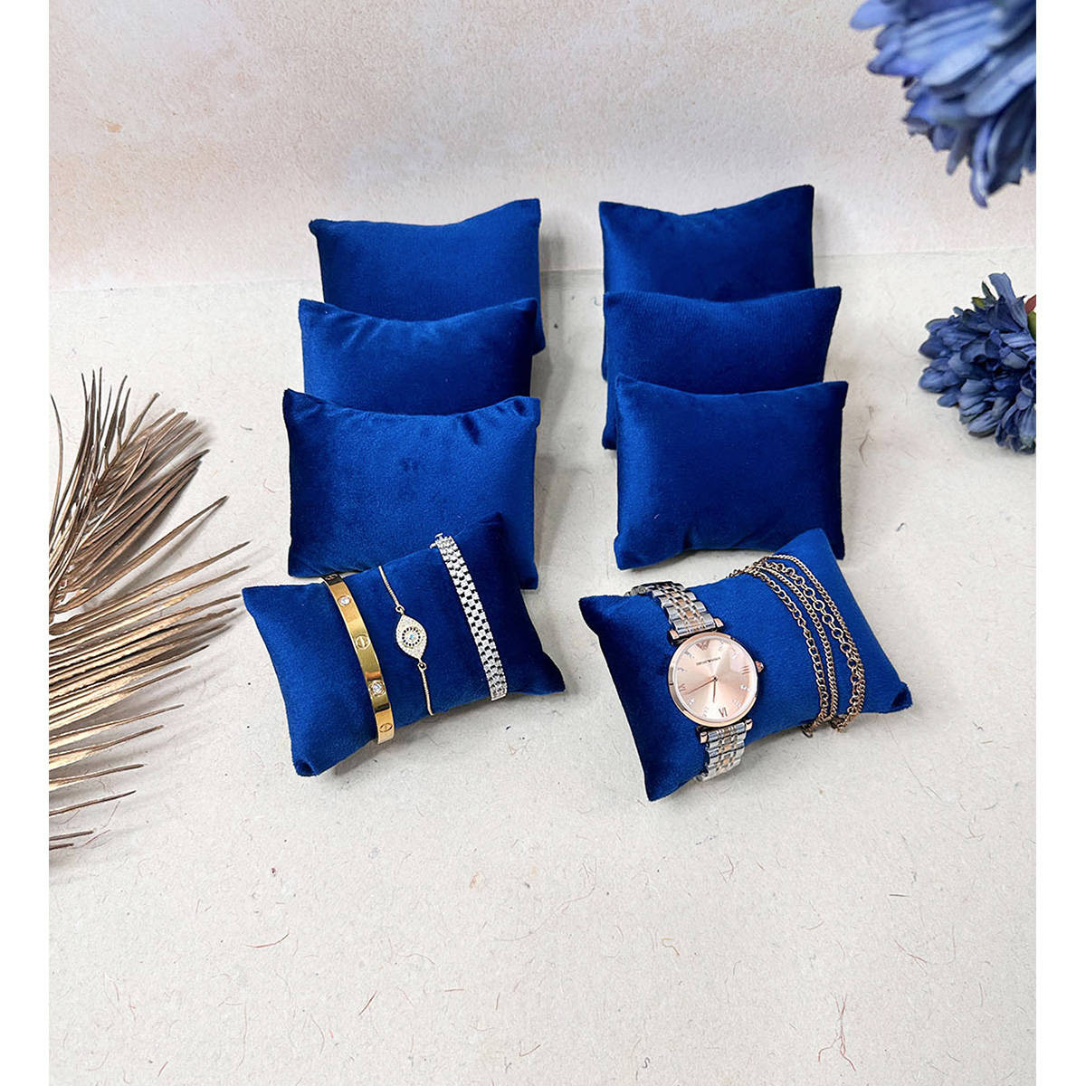 NAAYVA Blue Premium Velvet Pack of 8 Watch Organizer & Display Pillows For Closet