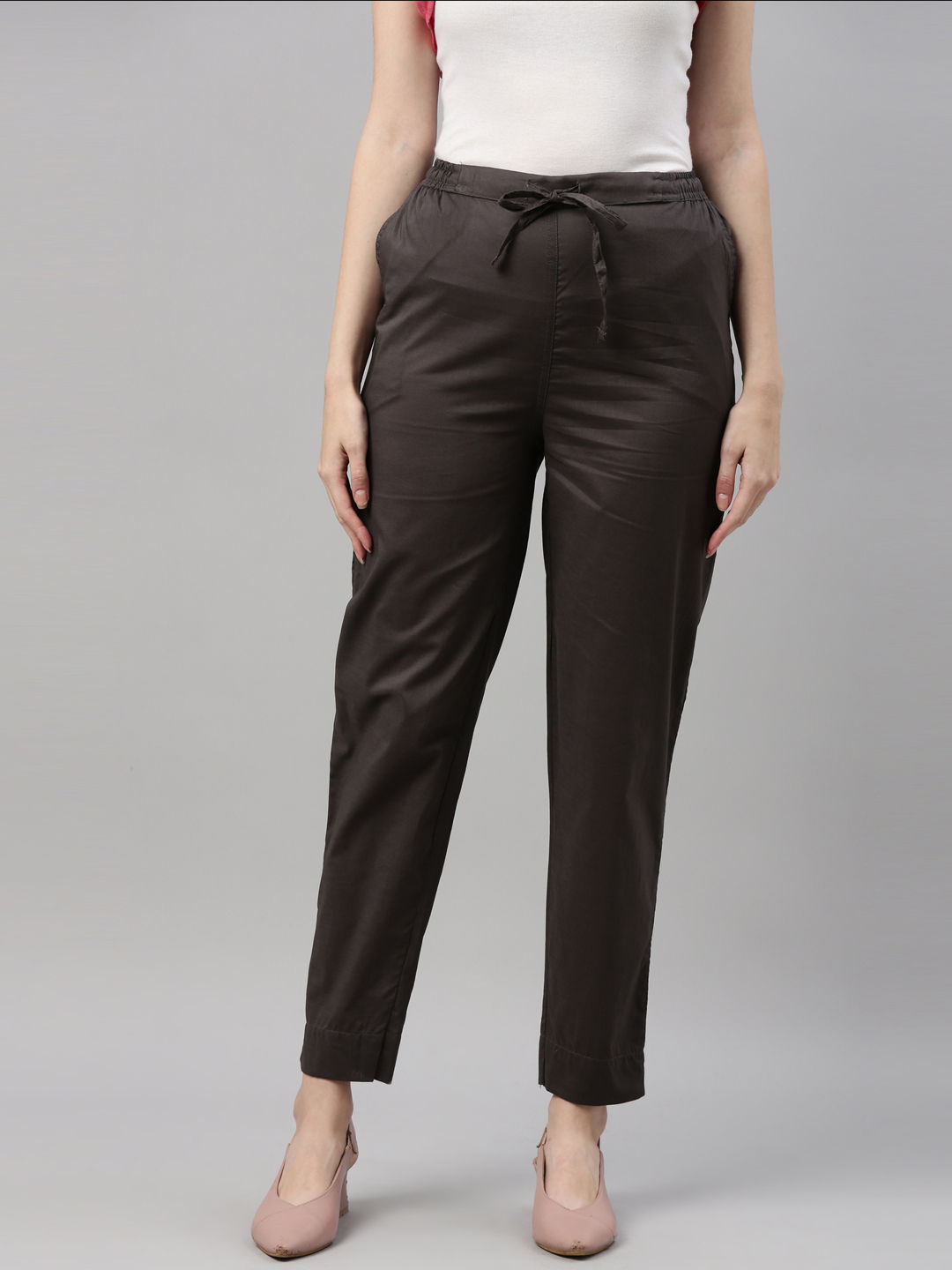 Buy Grey Solid Pants Online - W for Woman