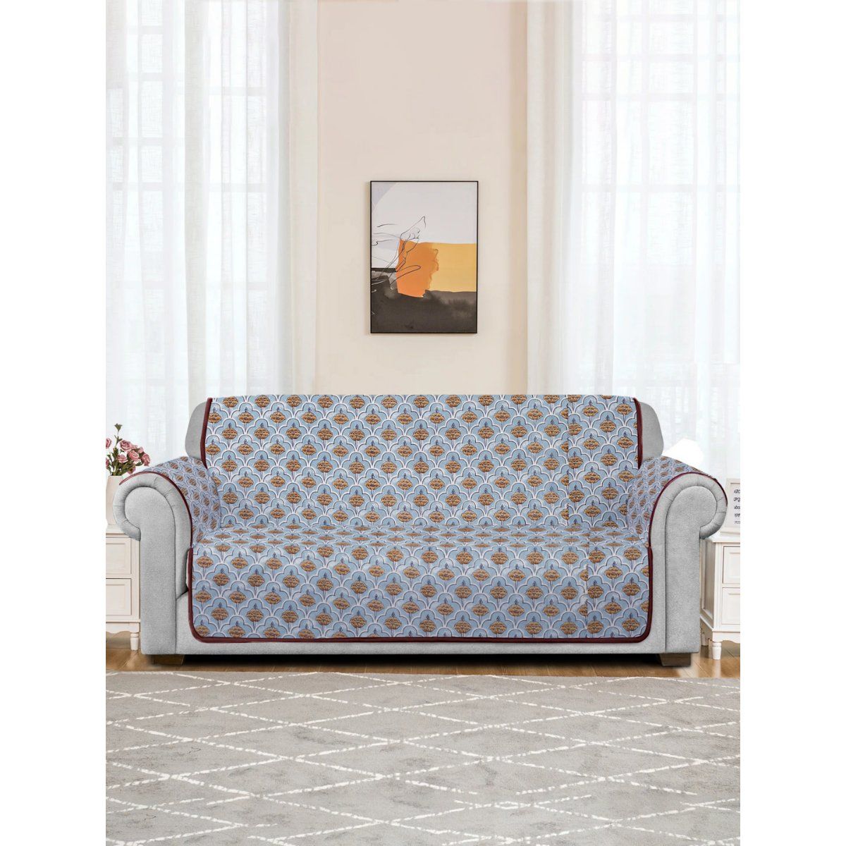 Rajasthan Decor Quilted Floral 2 Seater Cotton Sofa Cover Buy